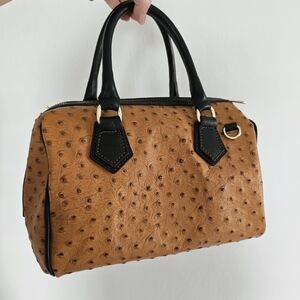 Valentina Leather Italian Ostrich Embossed Speedy Style Elegant Handbag